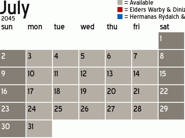 Missionary Dinner Calendar