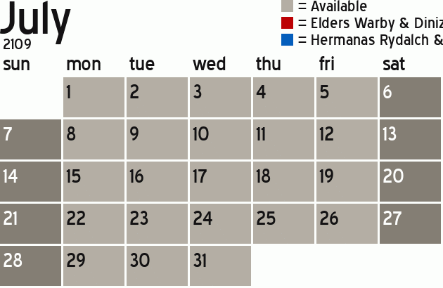Missionary Dinner Calendar