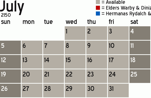 Missionary Dinner Calendar