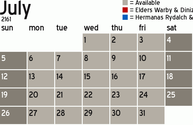 Missionary Dinner Calendar