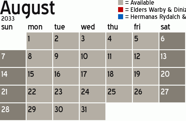 Missionary Dinner Calendar