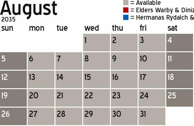 Missionary Dinner Calendar