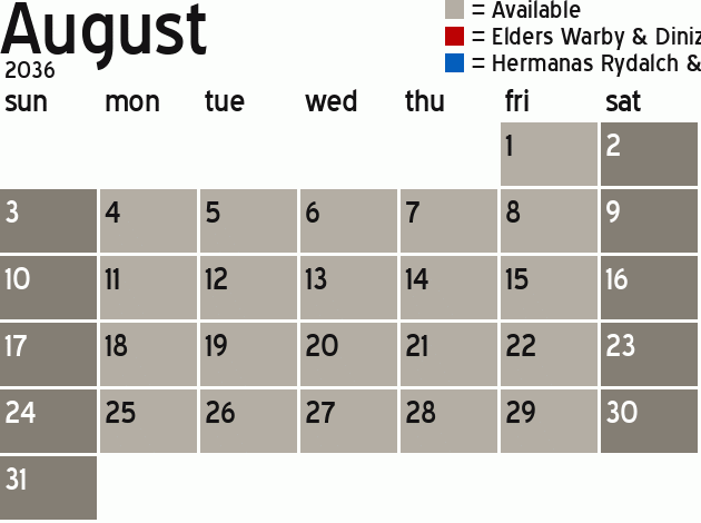 Missionary Dinner Calendar
