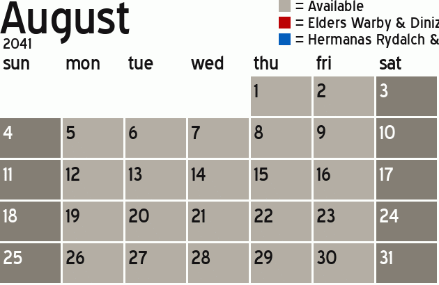 Missionary Dinner Calendar
