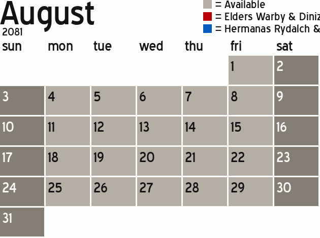 Missionary Dinner Calendar