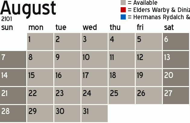 Missionary Dinner Calendar
