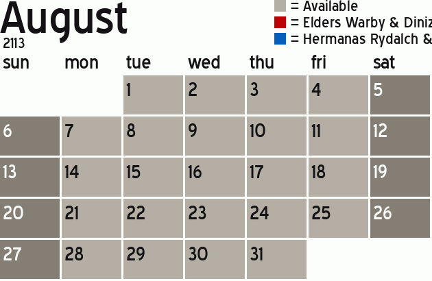 Missionary Dinner Calendar