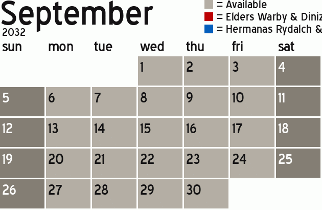 Missionary Dinner Calendar
