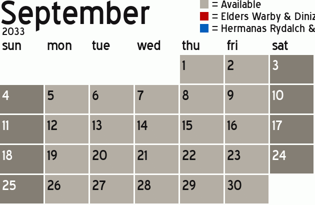 Missionary Dinner Calendar