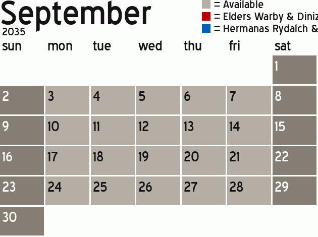 Missionary Dinner Calendar