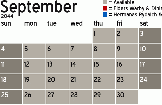 Missionary Dinner Calendar