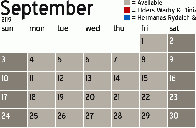 Missionary Dinner Calendar