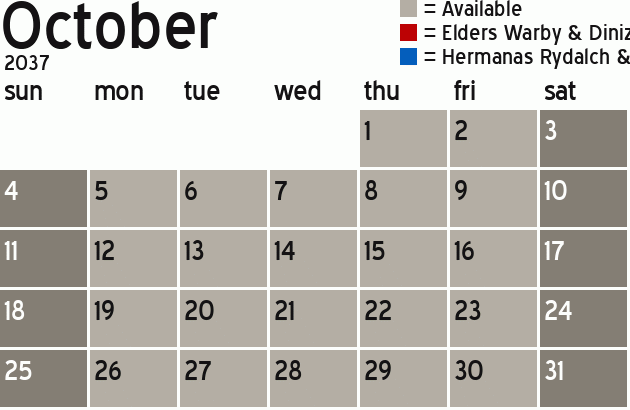 Missionary Dinner Calendar