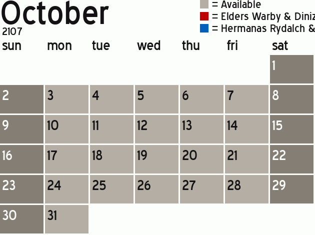 Missionary Dinner Calendar