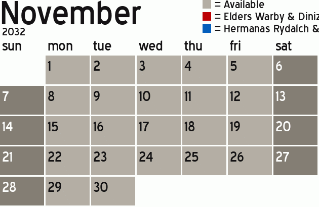 Missionary Dinner Calendar