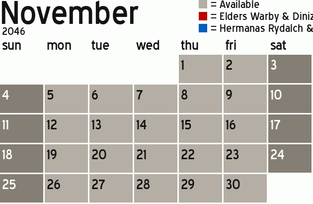 Missionary Dinner Calendar