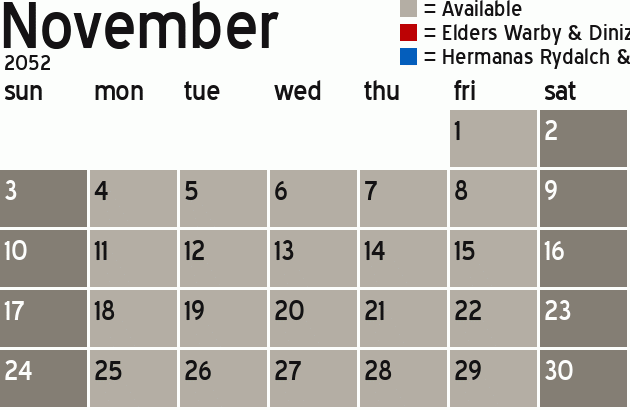 Missionary Dinner Calendar