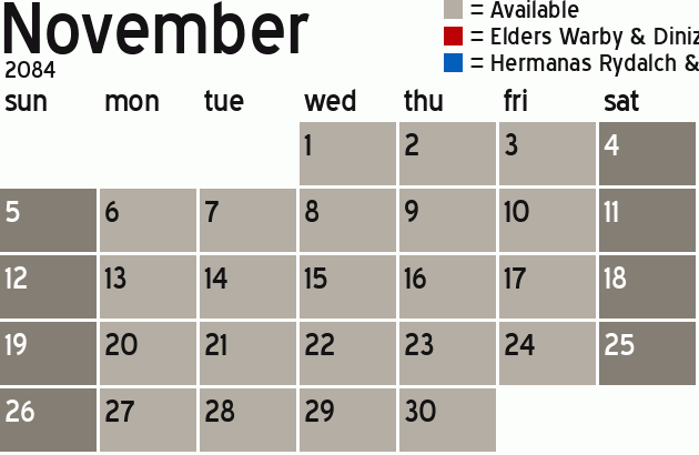 Missionary Dinner Calendar