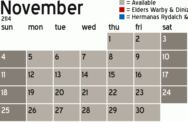 Missionary Dinner Calendar