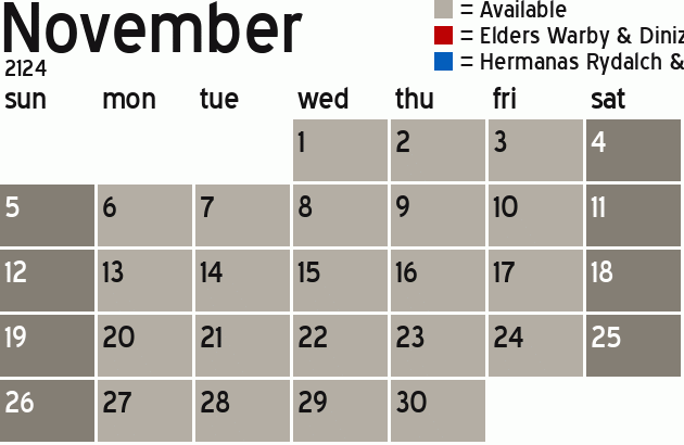 Missionary Dinner Calendar