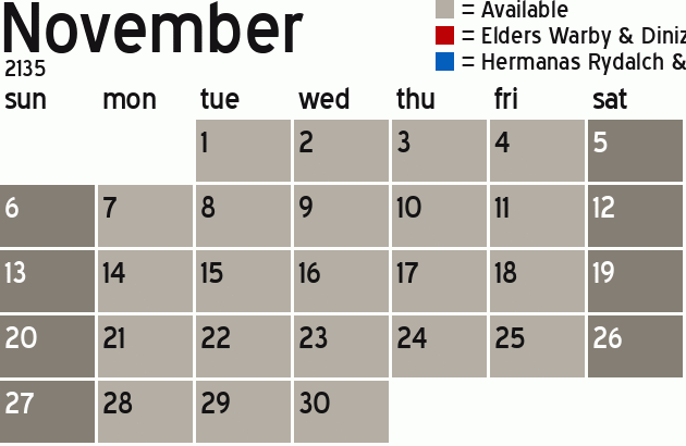 Missionary Dinner Calendar
