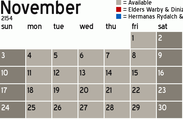 Missionary Dinner Calendar