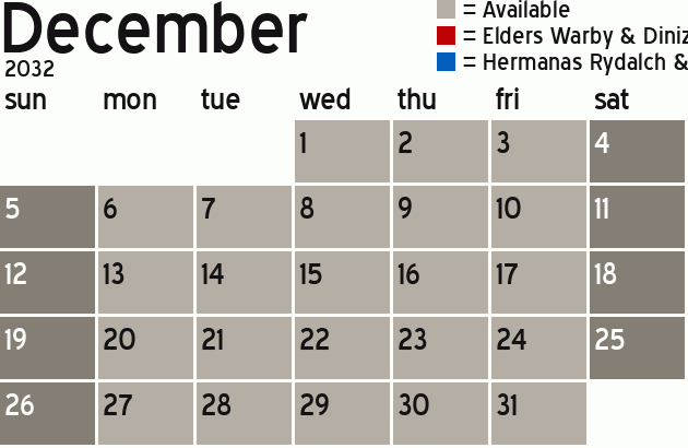 Missionary Dinner Calendar