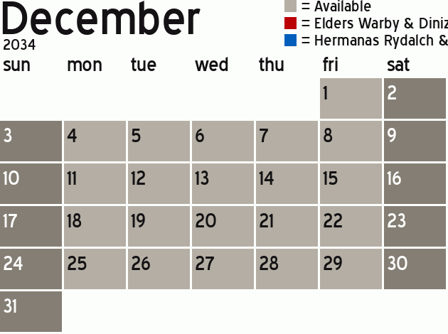 Missionary Dinner Calendar