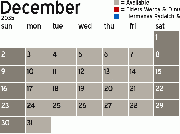 Missionary Dinner Calendar