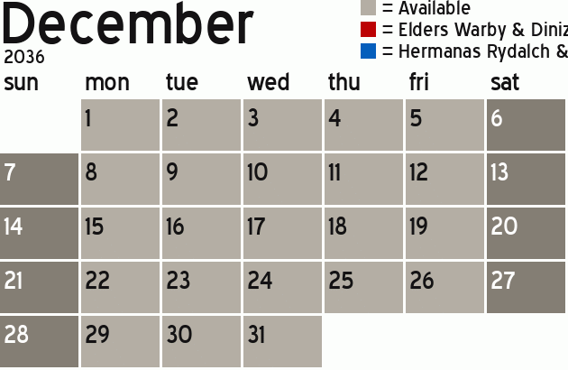 Missionary Dinner Calendar
