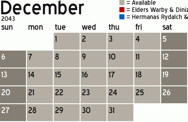 Missionary Dinner Calendar