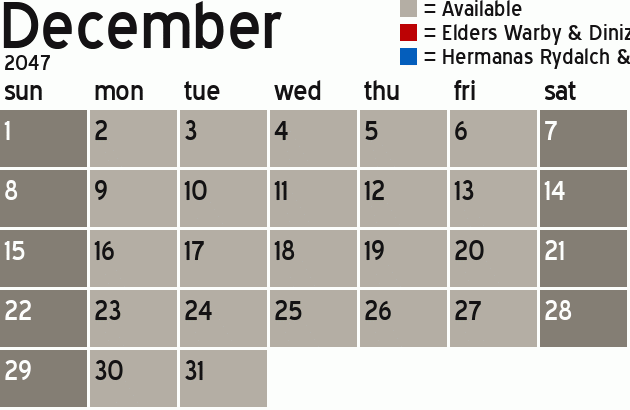 Missionary Dinner Calendar