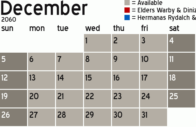 Missionary Dinner Calendar
