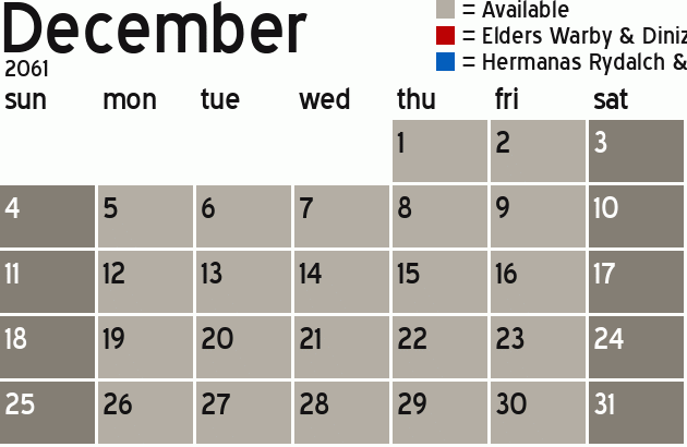 Missionary Dinner Calendar