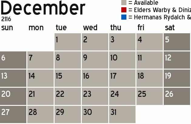 Missionary Dinner Calendar